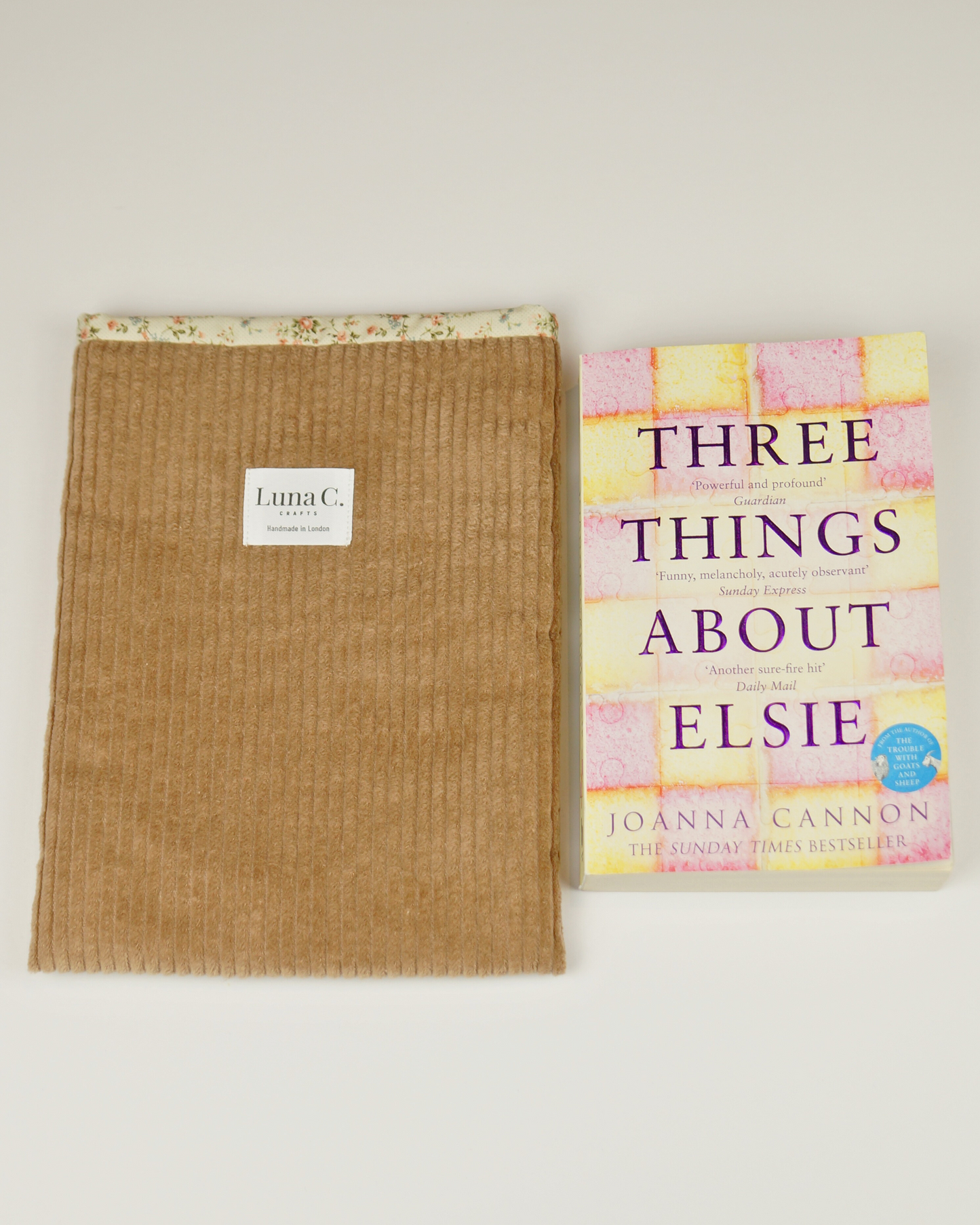 Beige Brown Corduroy Floral Cotton Lining Book Sleeve