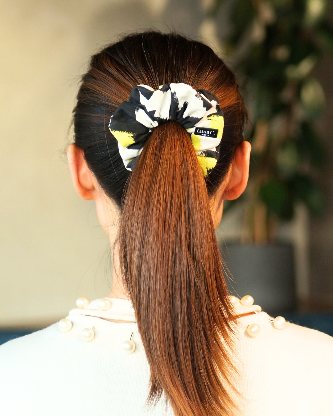 Multicolour Black and Neon Yellow Regular Size Scrunchie
