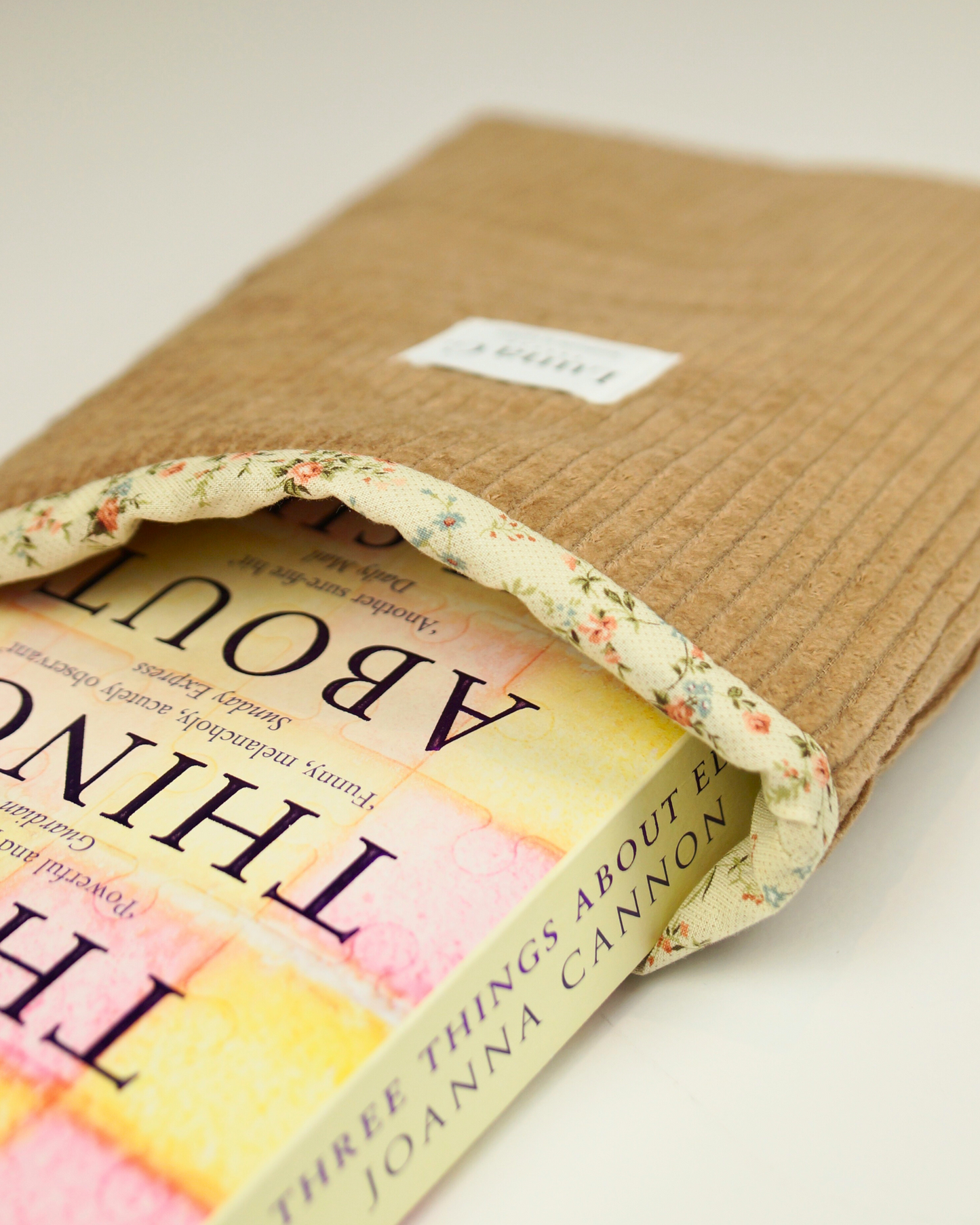 Beige Brown Corduroy Floral Cotton Lining Book Sleeve