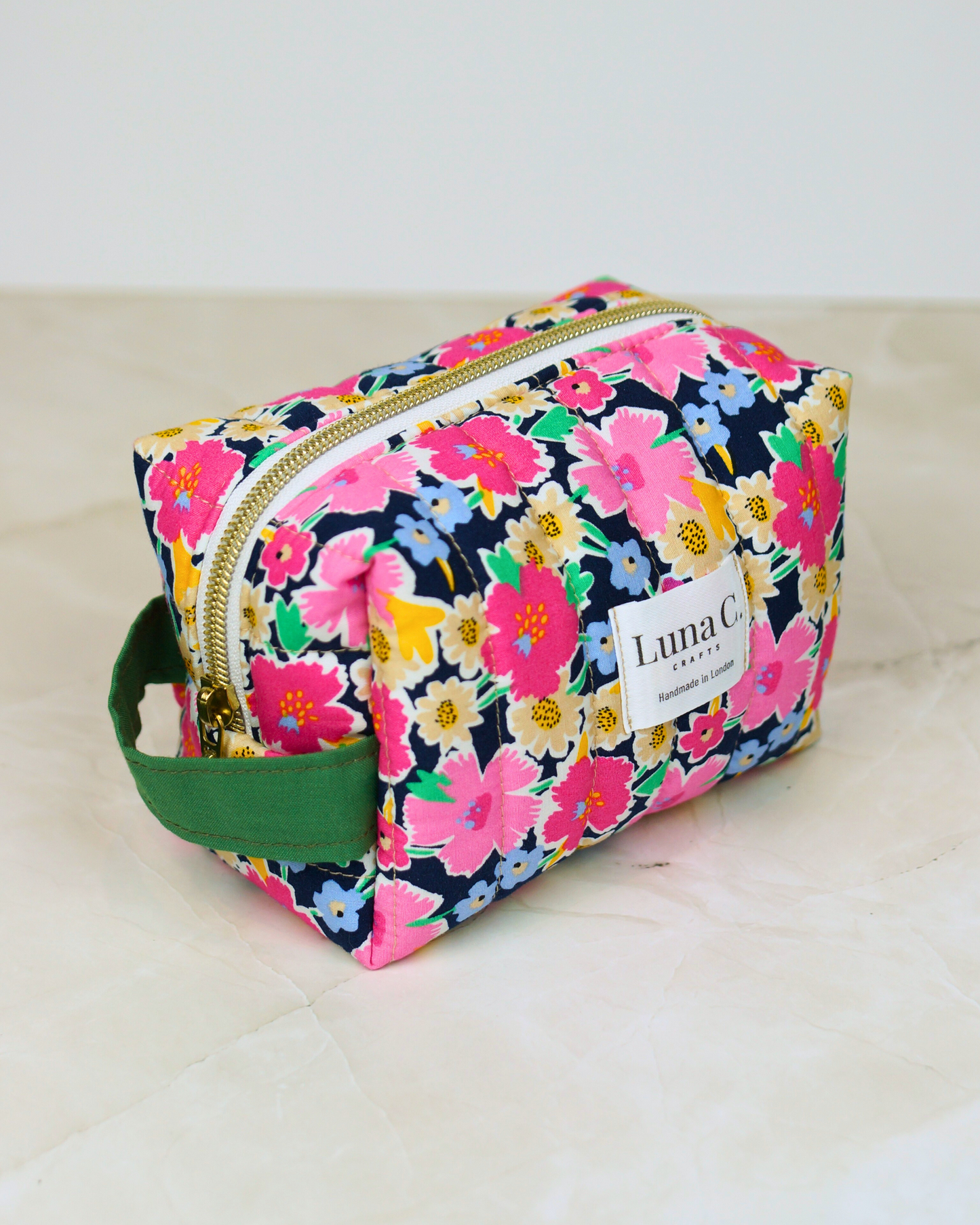 Blossom Pink Floral Quilted Makeup Pouch – Small Size
