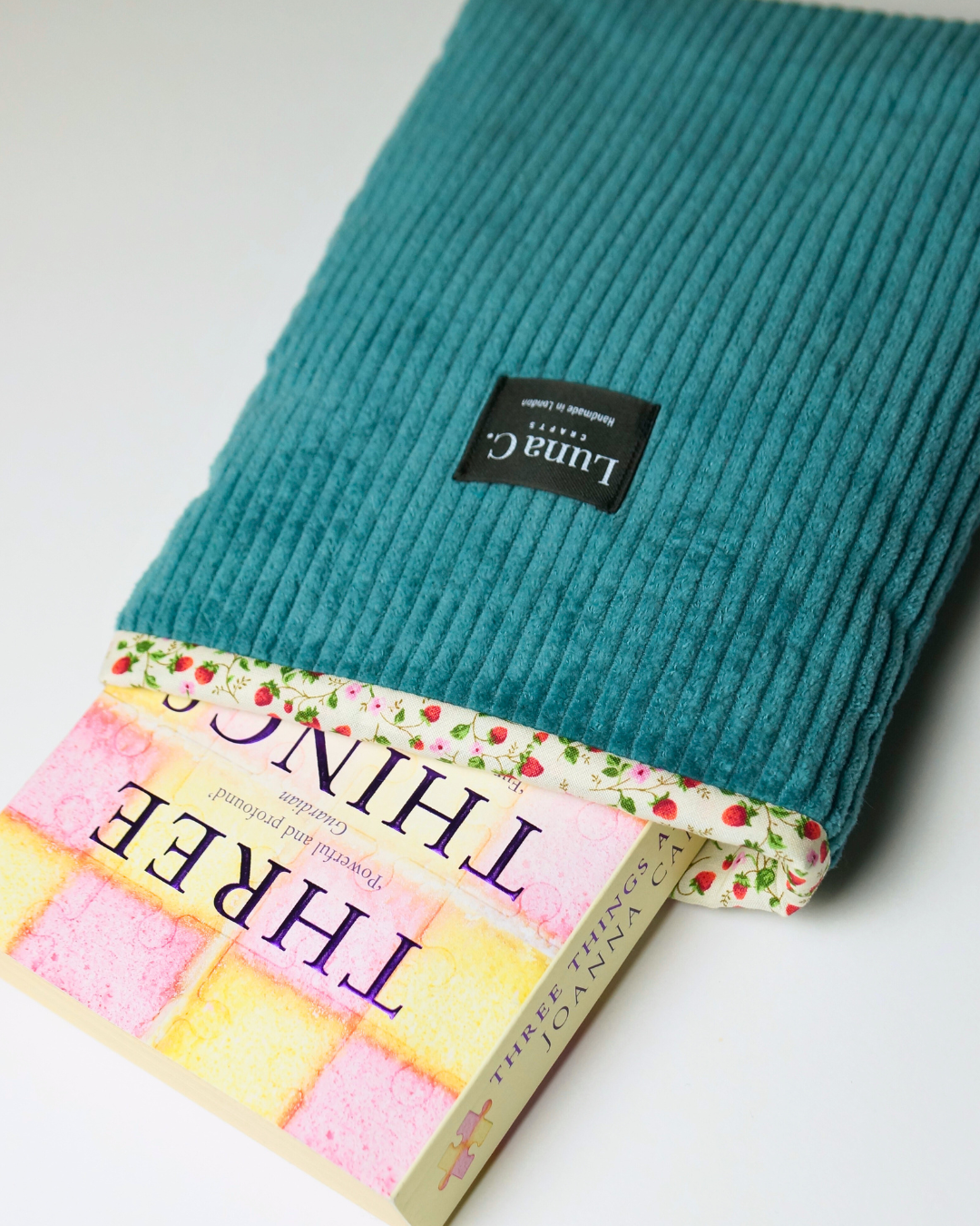 Emerald Green Corduroy Floral Cotton Lining Book Sleeve