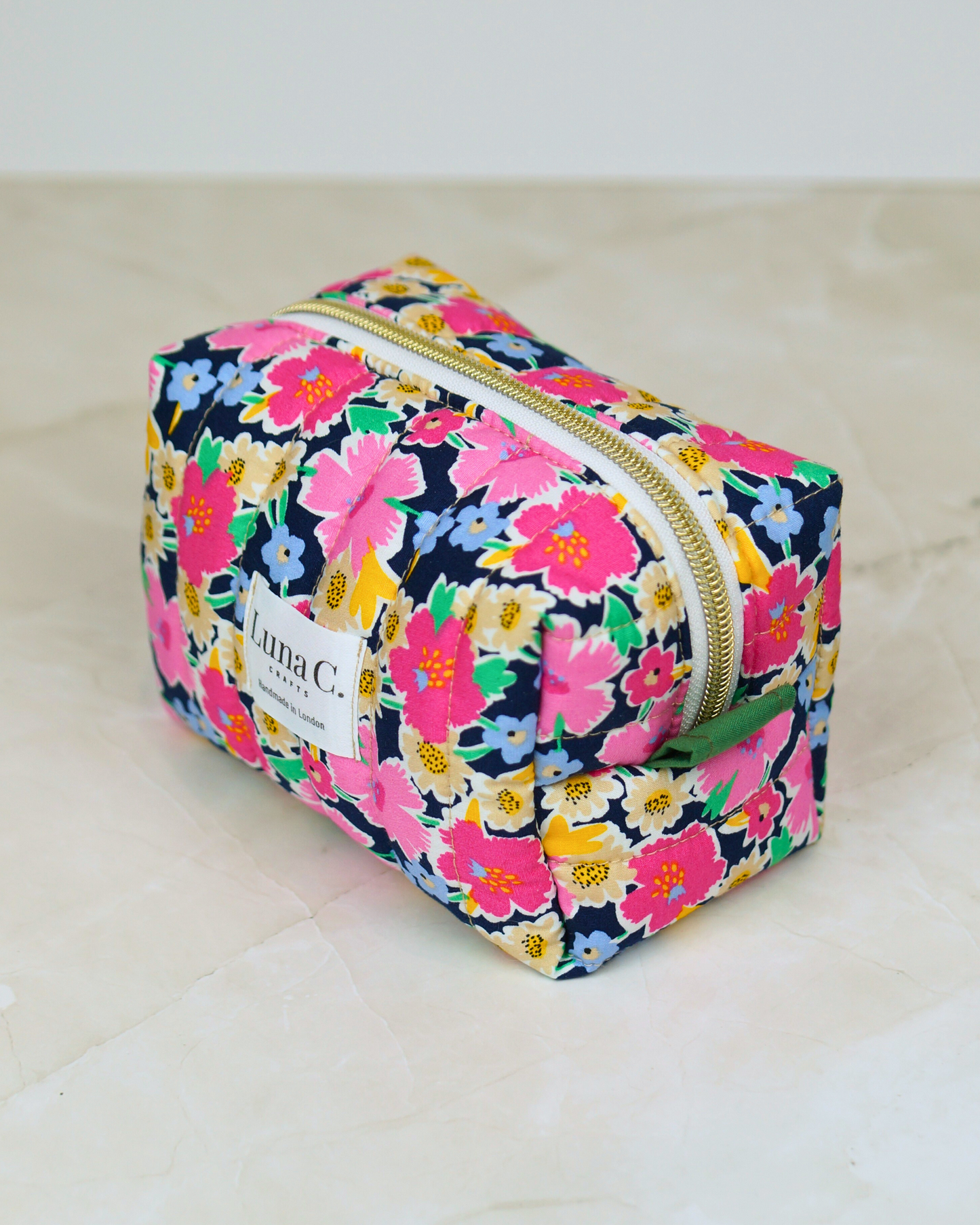 Blossom Pink Floral Quilted Makeup Pouch – Small Size