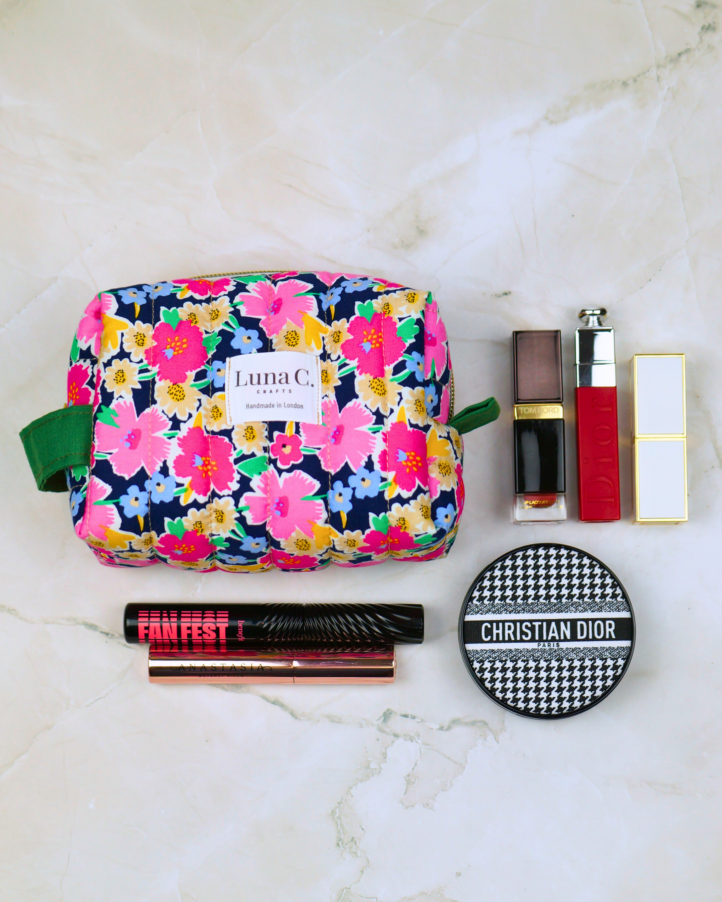 Blossom Pink Floral Quilted Makeup Pouch – Small Size