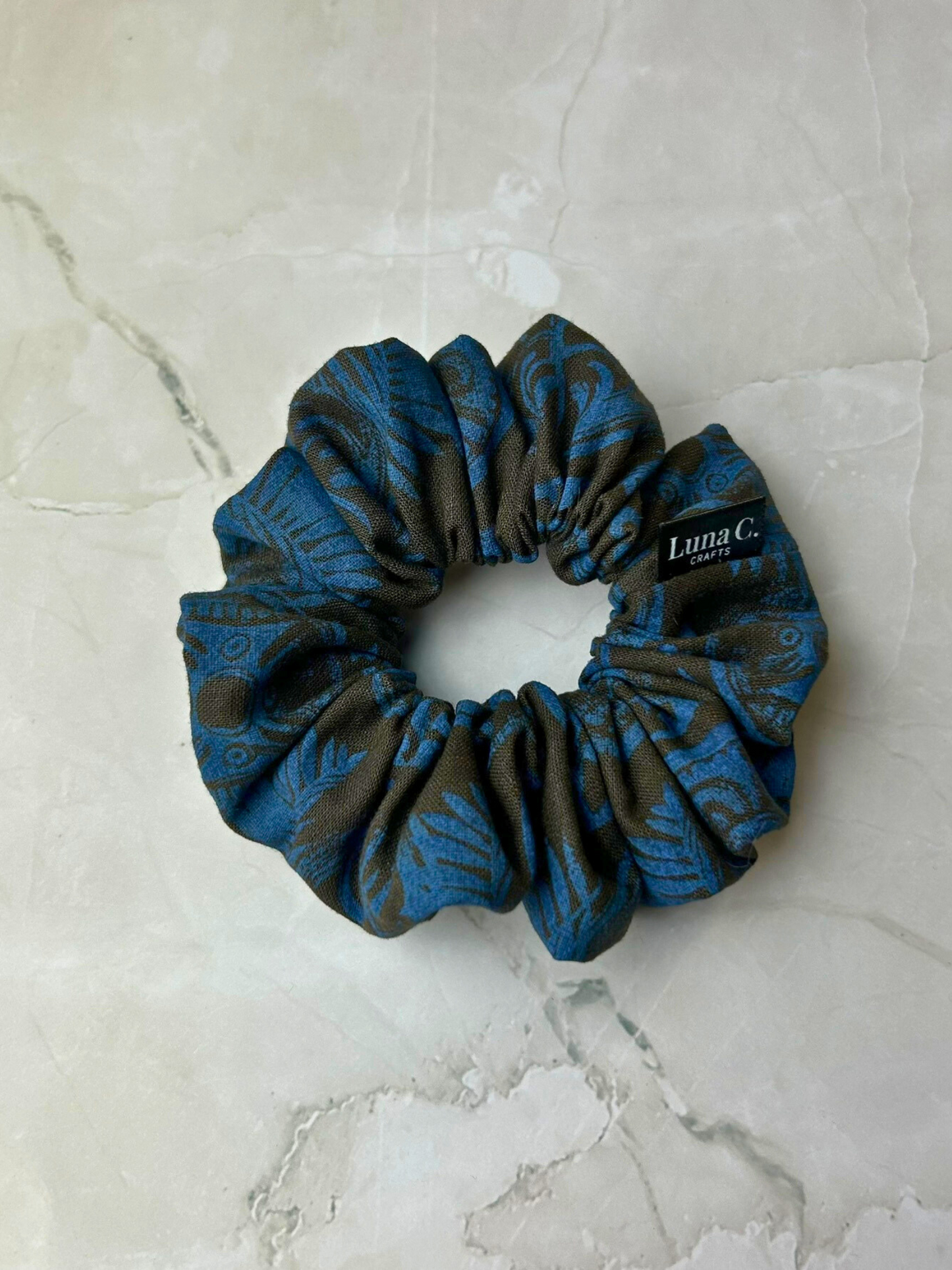 Blue and Brown Geometric Print Scrunchie