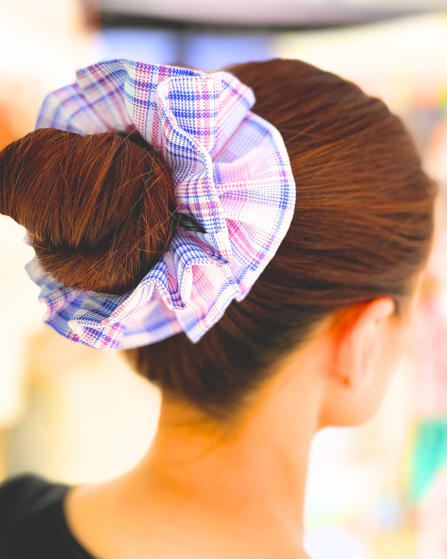 FLOWER by Luna C. in White with Purple and Blue Plaid Double Layer Scrunchie