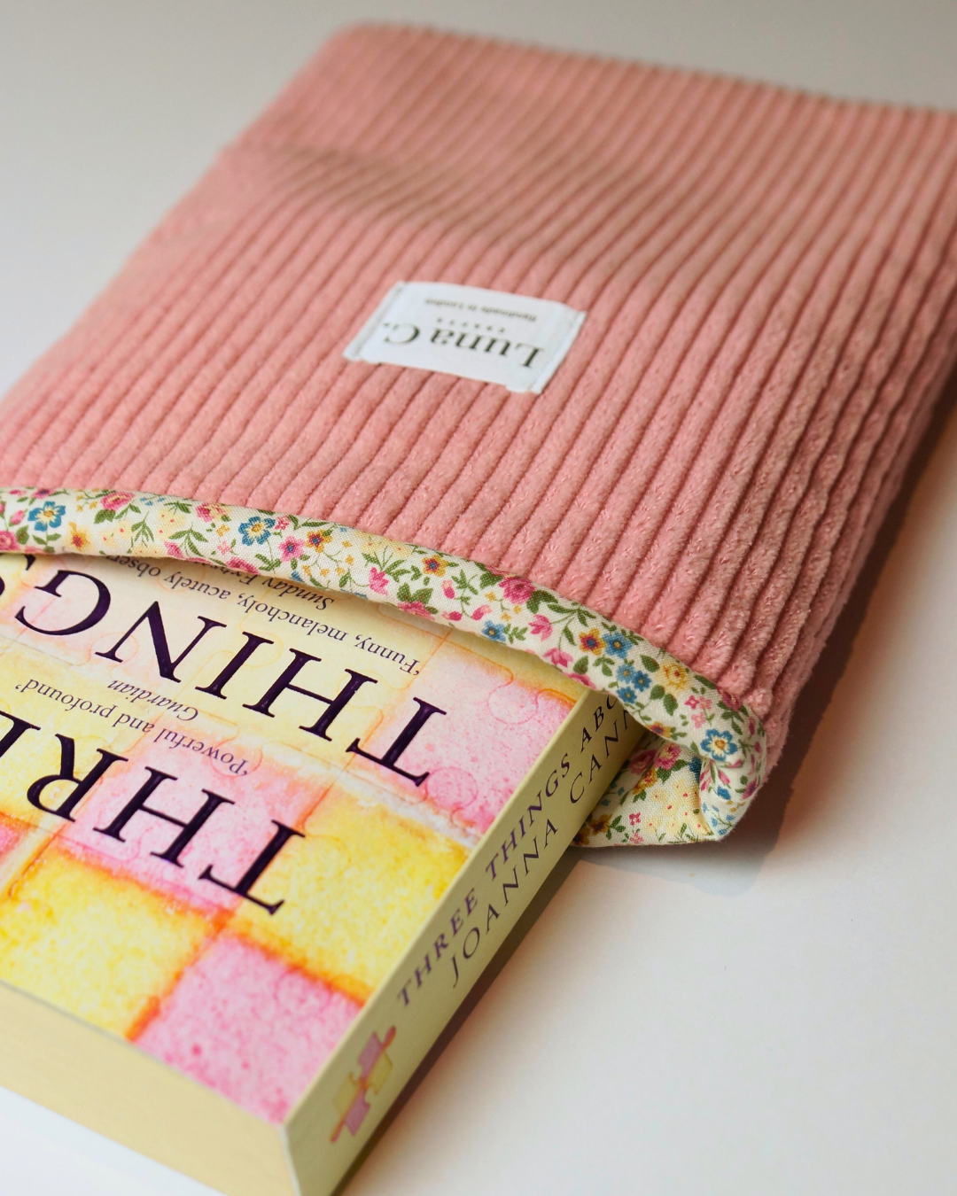 Smoky Pink Corduroy Floral Cotton Lining Book Sleeve