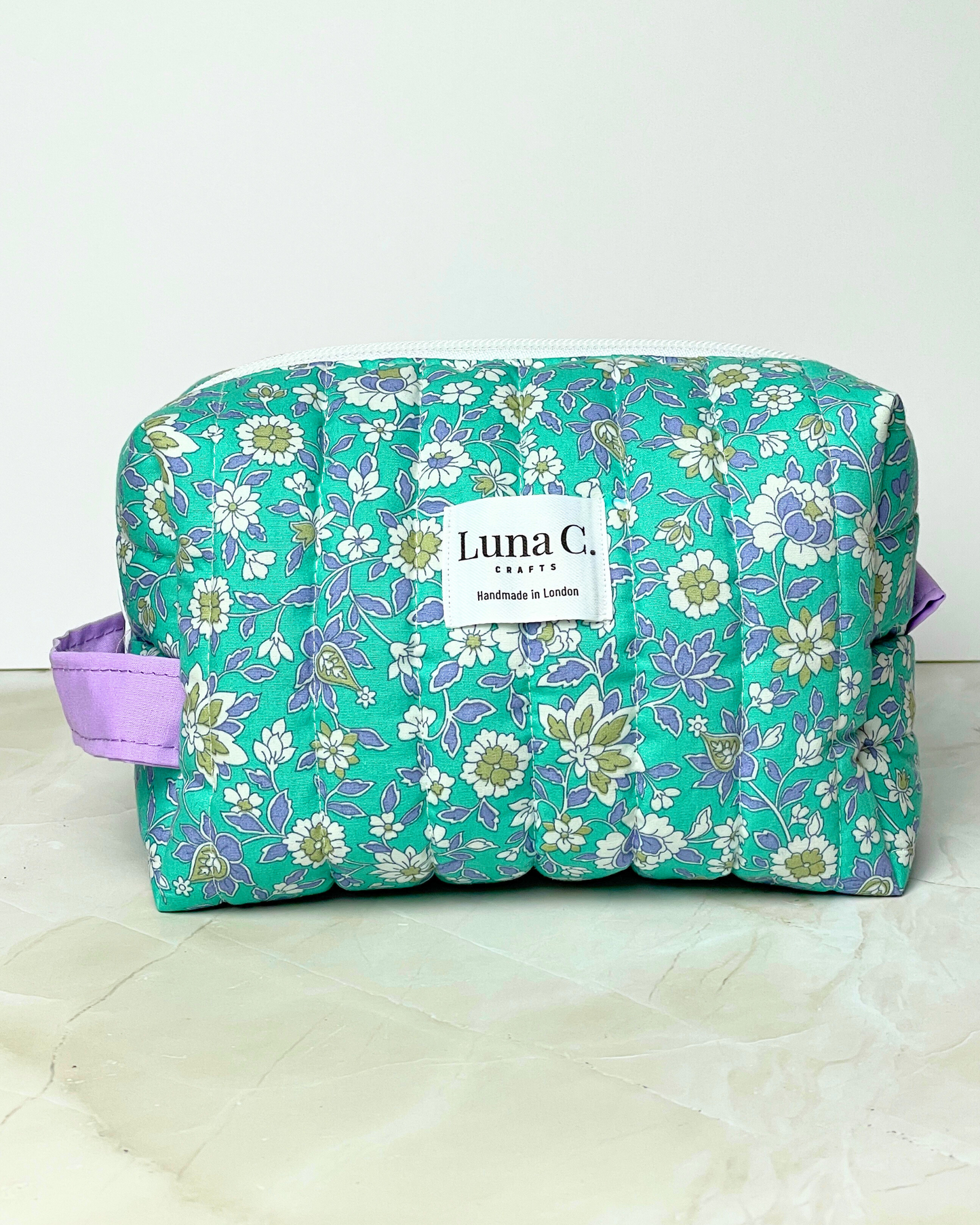 Eucalyptus Blue Floral Quilted Makeup Pouch – Regular Size