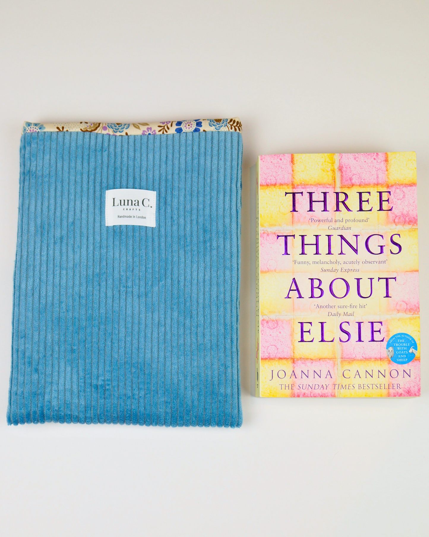 Pigeon Sky Blue Corduroy Floral Cotton Lining Book Sleeve