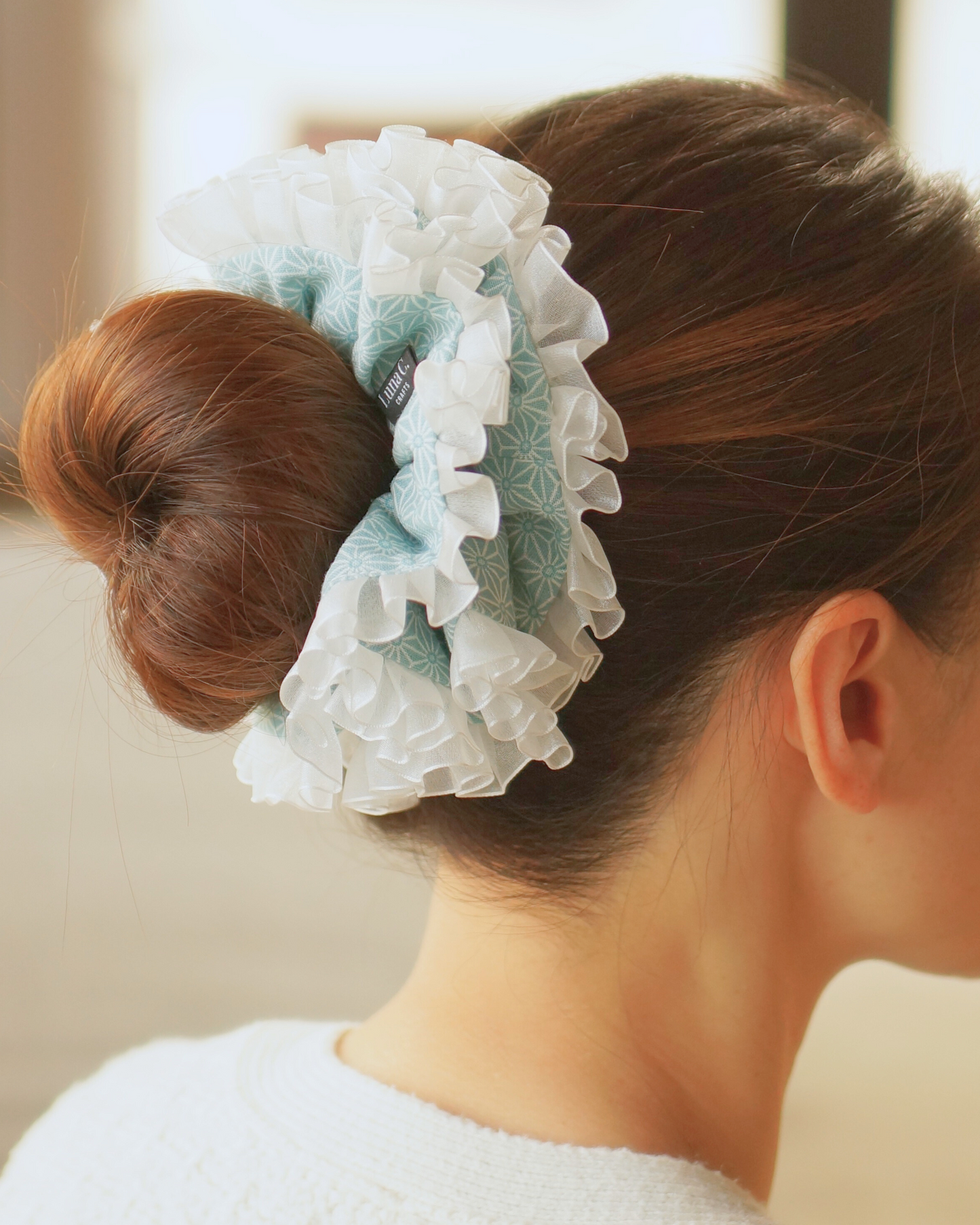 Luna C. FLOWER Bride-to-Be Edition Double-Layer Ruffles Light Teal Scrunchie