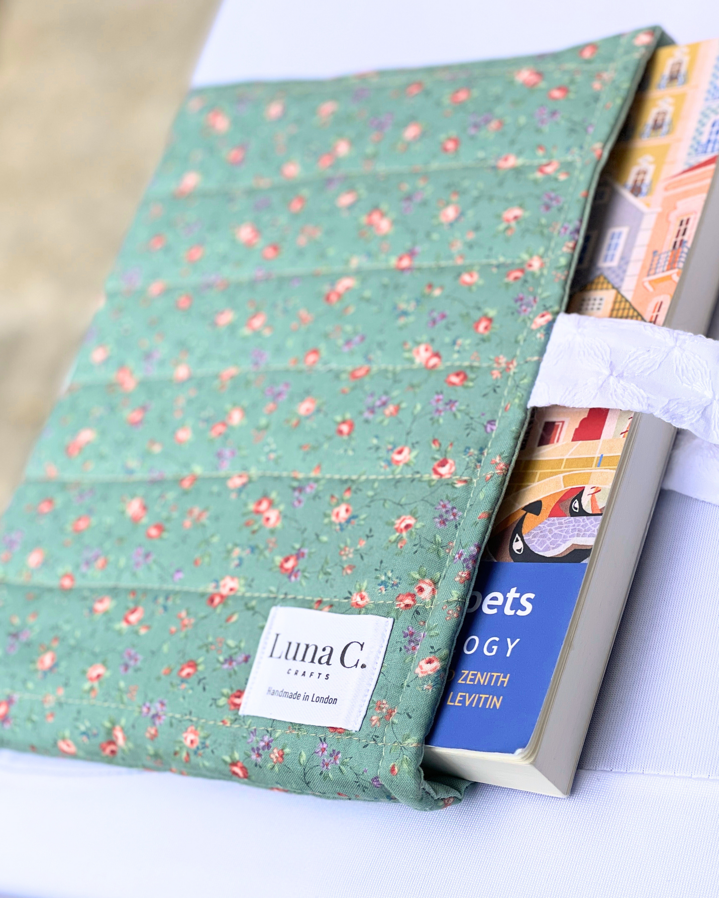 Light Green Orange Floral Ribbon-Tied Book Sleeve
