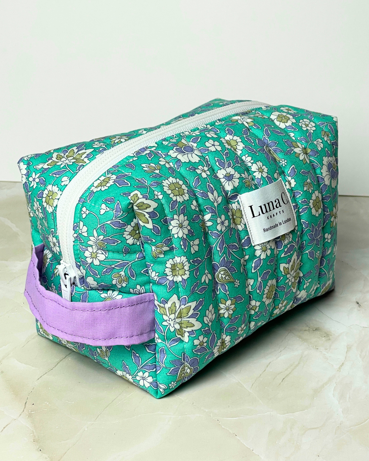 Eucalyptus Blue Floral Quilted Makeup Pouch – Regular Size