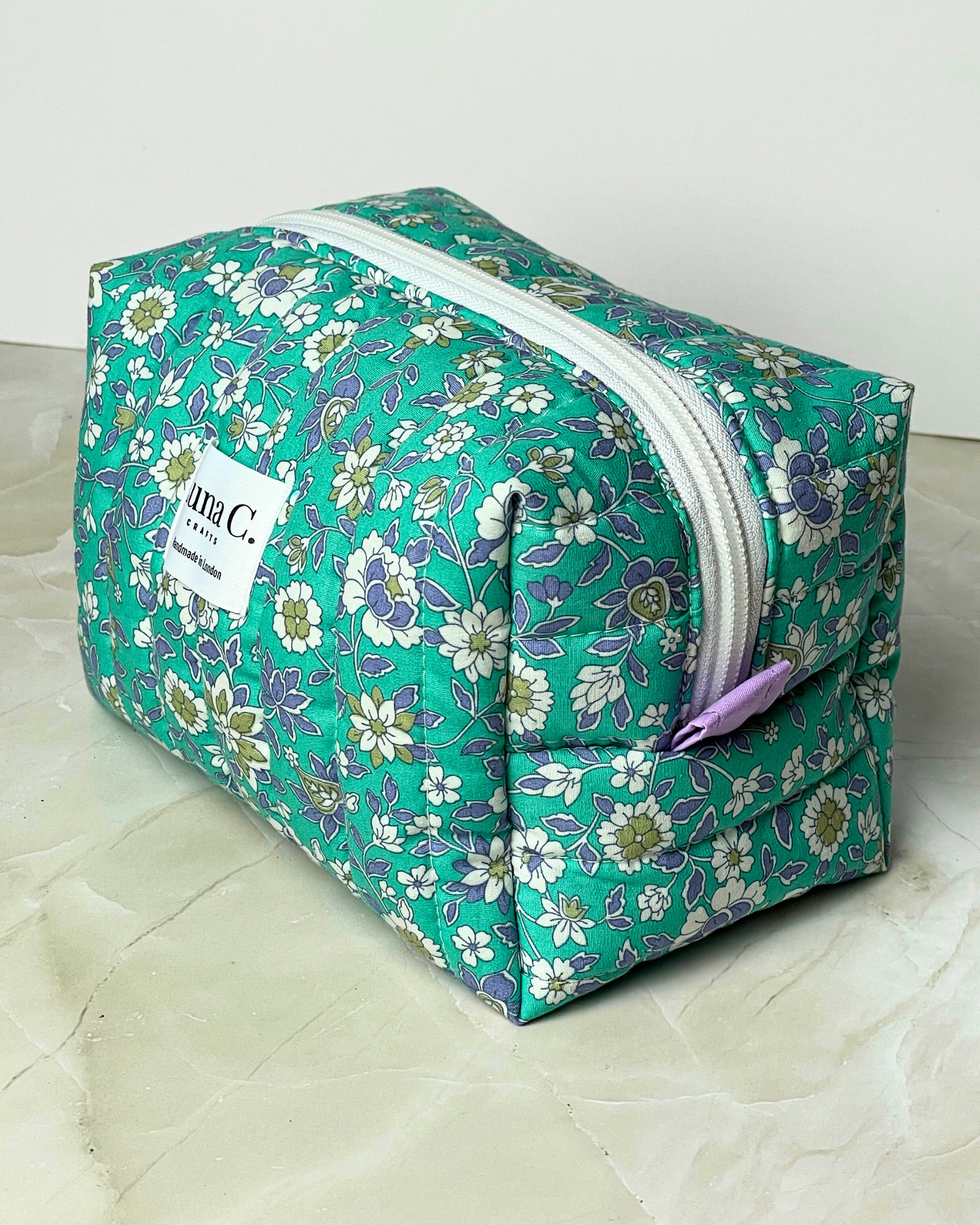 Eucalyptus Blue Floral Quilted Makeup Pouch – Regular Size