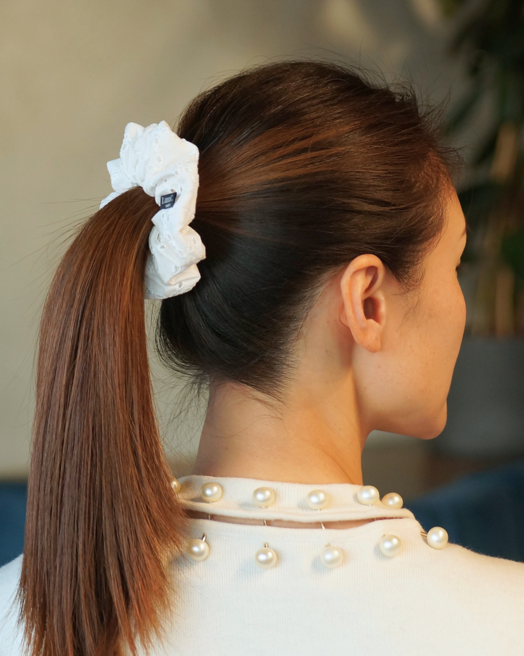 Classic Natural White Cotton Broderie Anglaise Regular Size Scrunchie