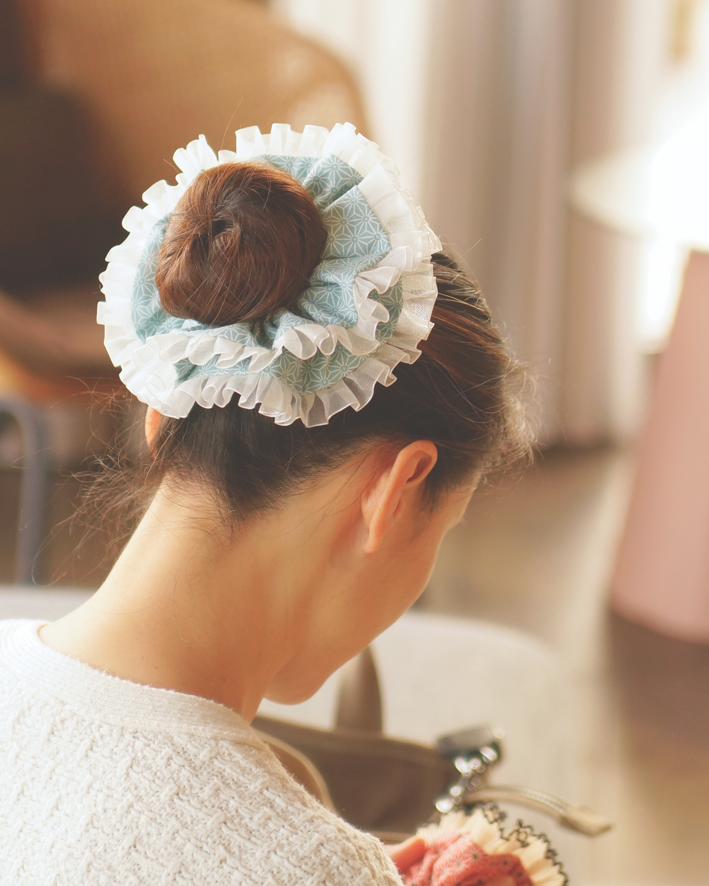 Luna C. FLOWER Bride-to-Be Edition Double-Layer Ruffles Light Teal Scrunchie