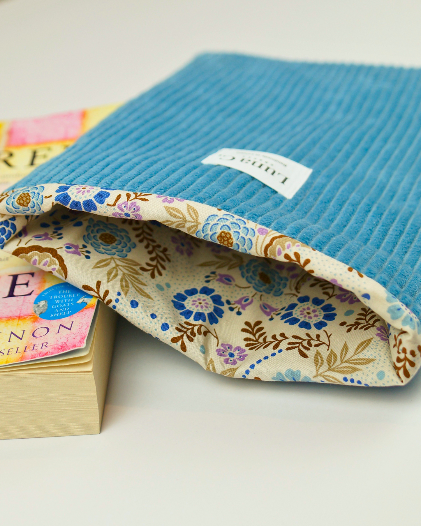 Pigeon Sky Blue Corduroy Floral Cotton Lining Book Sleeve