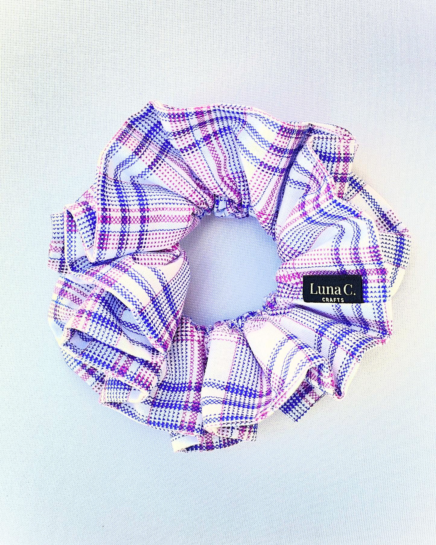 FLOWER by Luna C. in White with Purple and Blue Plaid Double Layer Scrunchie