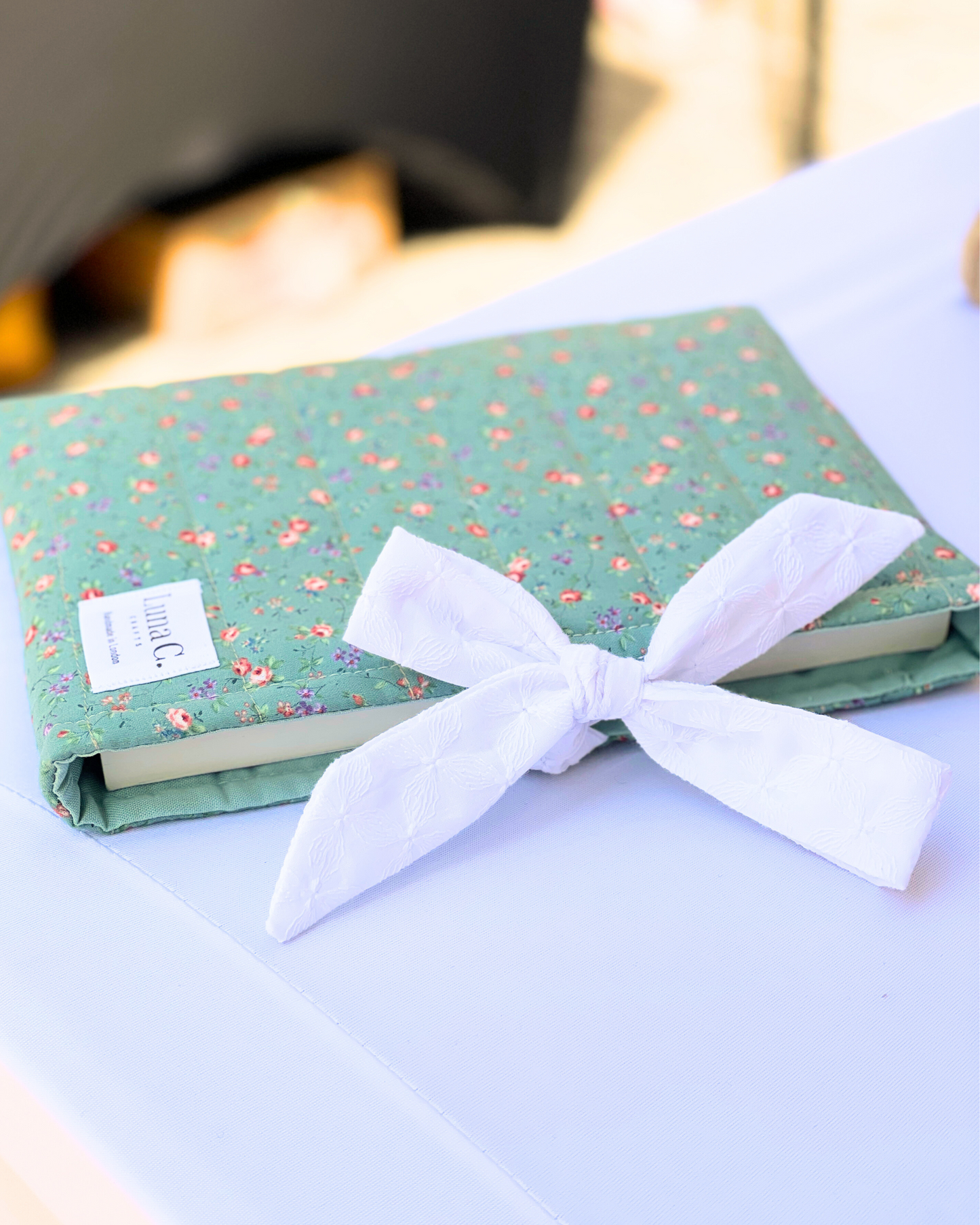 Light Green Orange Floral Ribbon-Tied Book Sleeve