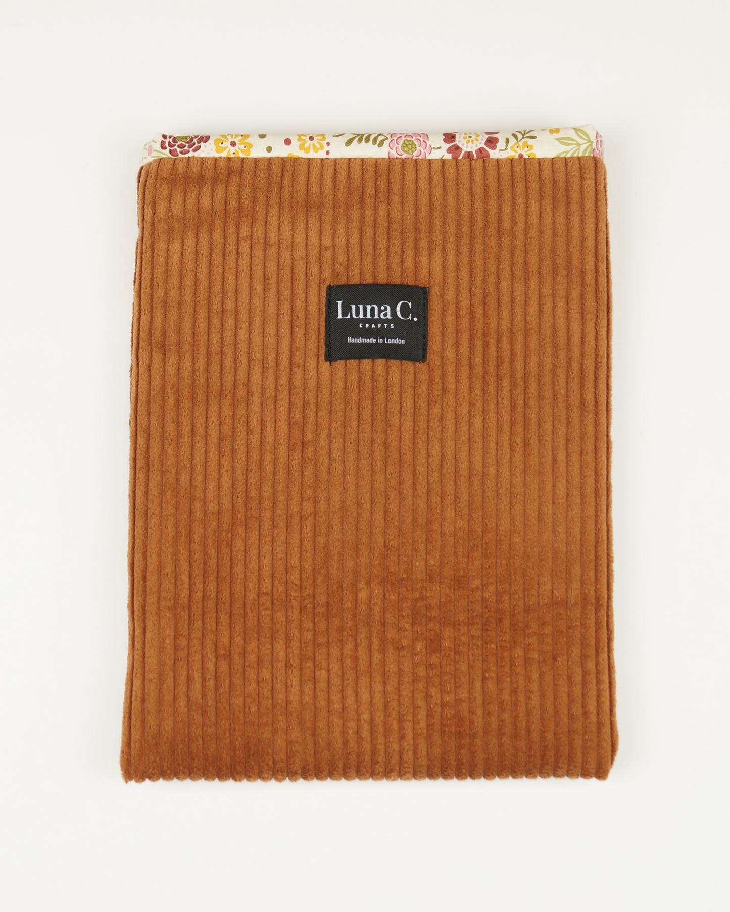 Caramel Brown Corduroy Floral Cotton Lining Book Sleeve