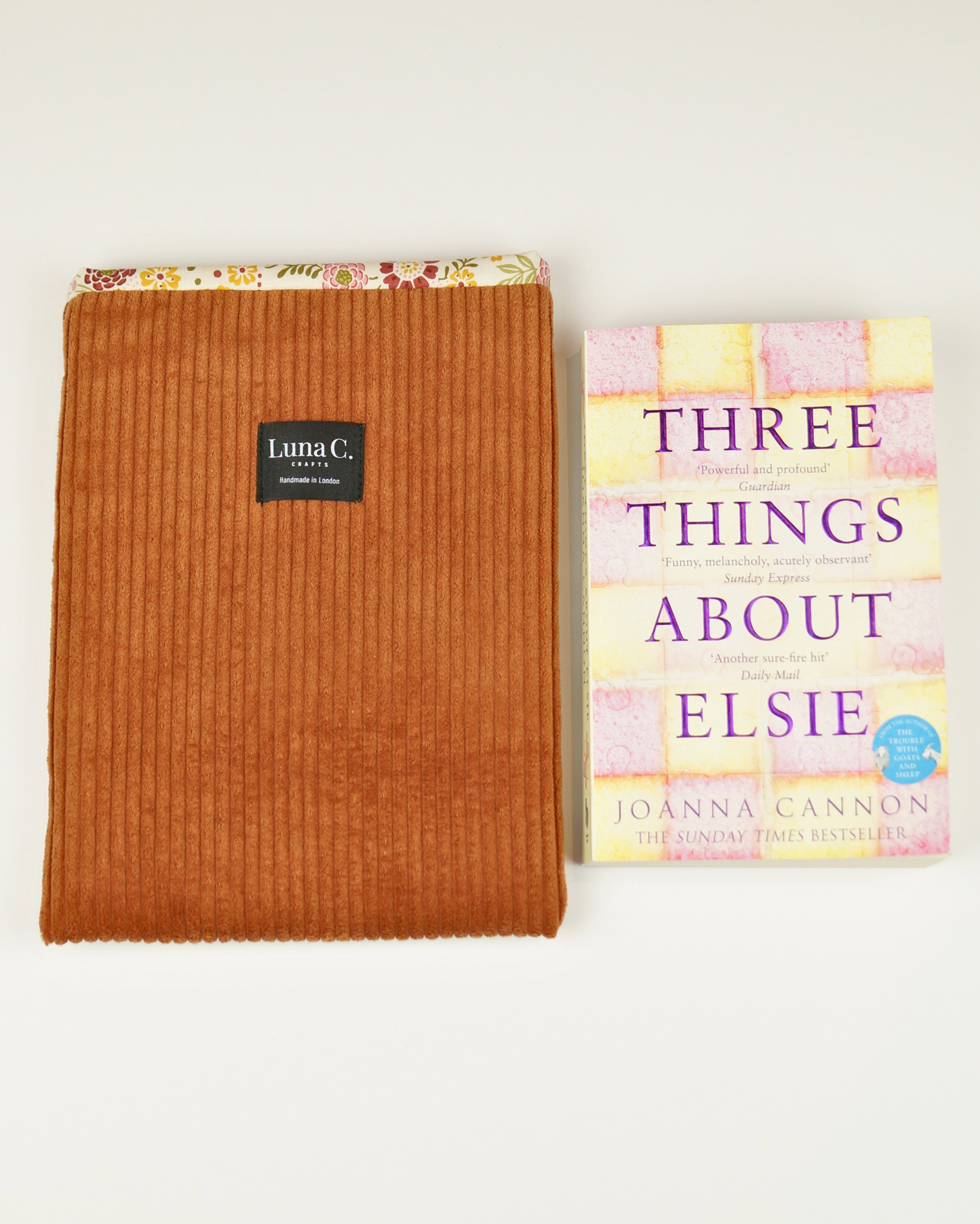Caramel Brown Corduroy Floral Cotton Lining Book Sleeve