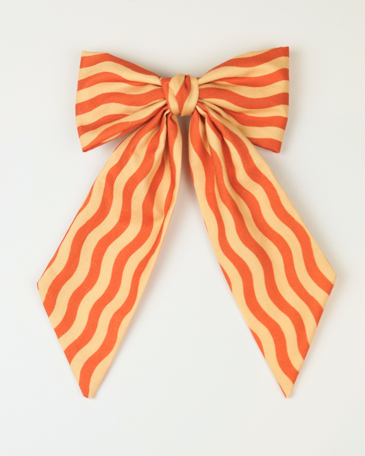 Orange Wavy Stripes Swallow’s Tail Hair Bow Clip