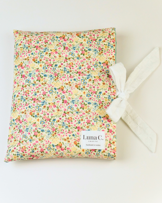 Creamy Yellow Multicolored Floral Ribbon-Tied Book Sleeve