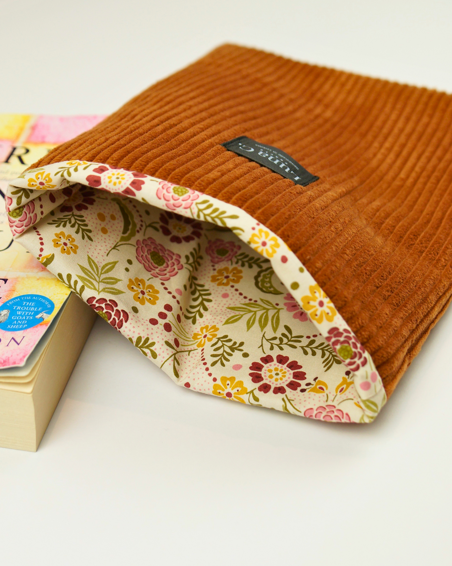 Caramel Brown Corduroy Floral Cotton Lining Book Sleeve