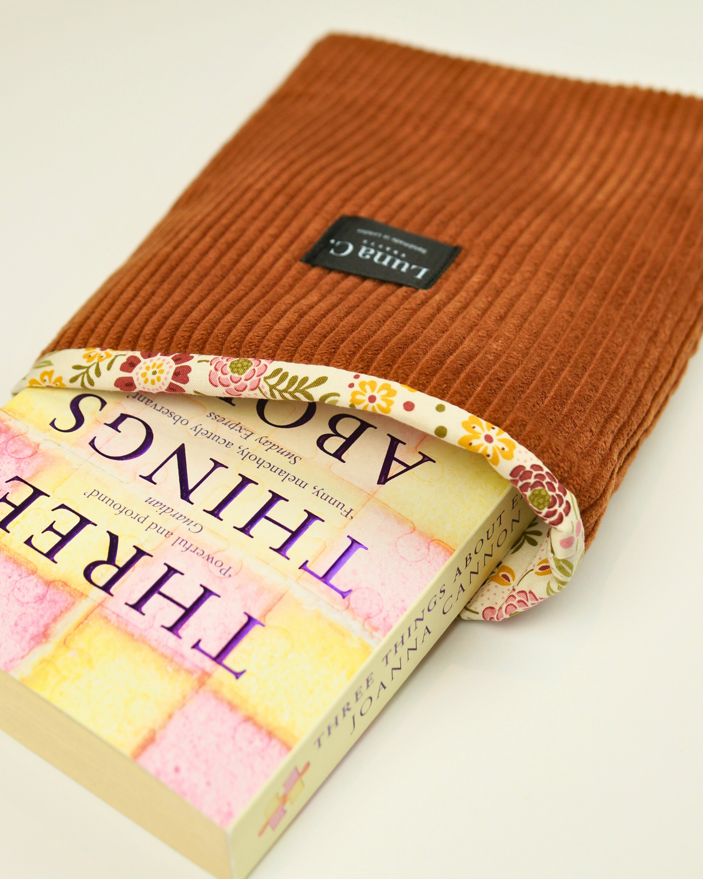 Caramel Brown Corduroy Floral Cotton Lining Book Sleeve