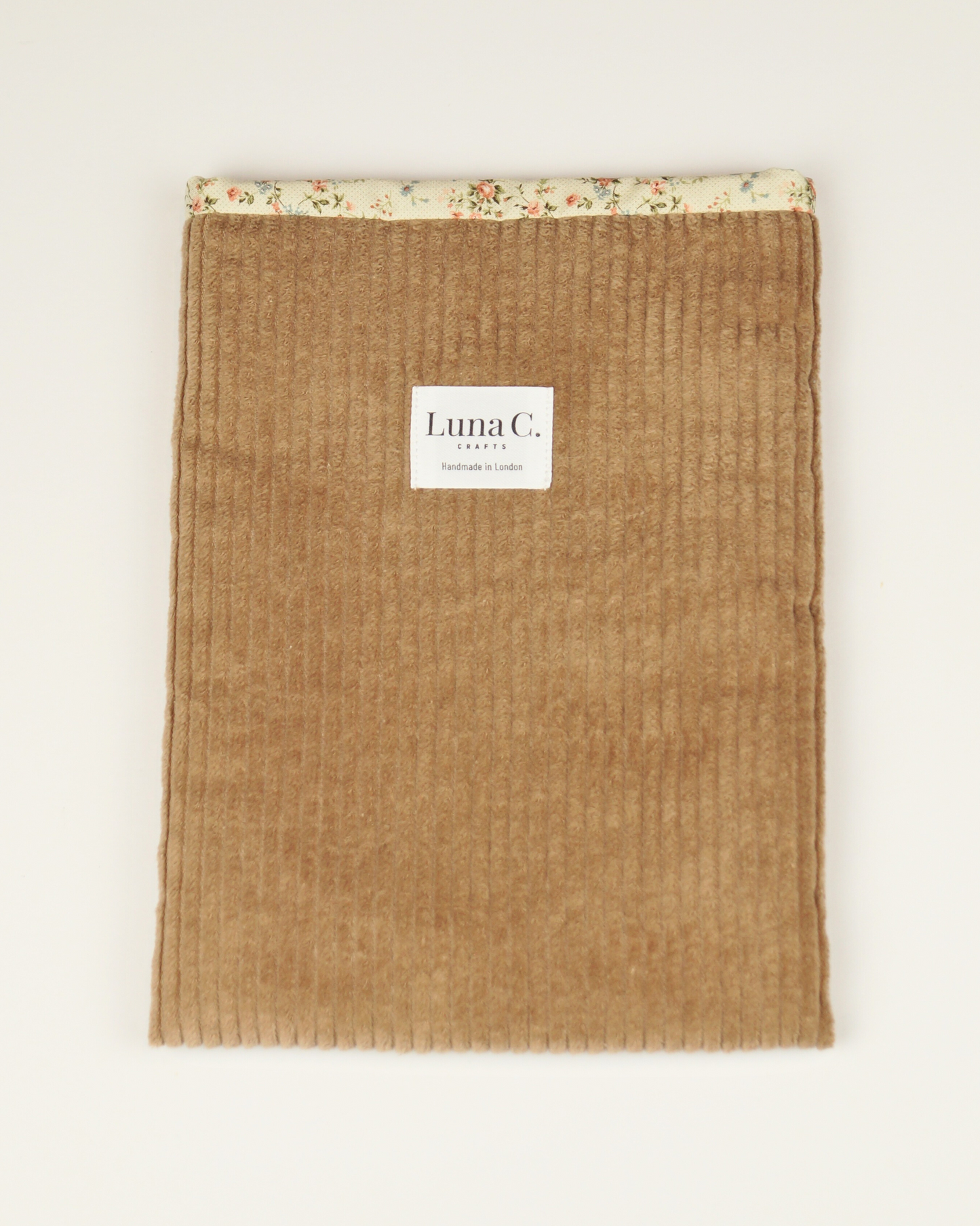 Beige Brown Corduroy Floral Cotton Lining Book Sleeve