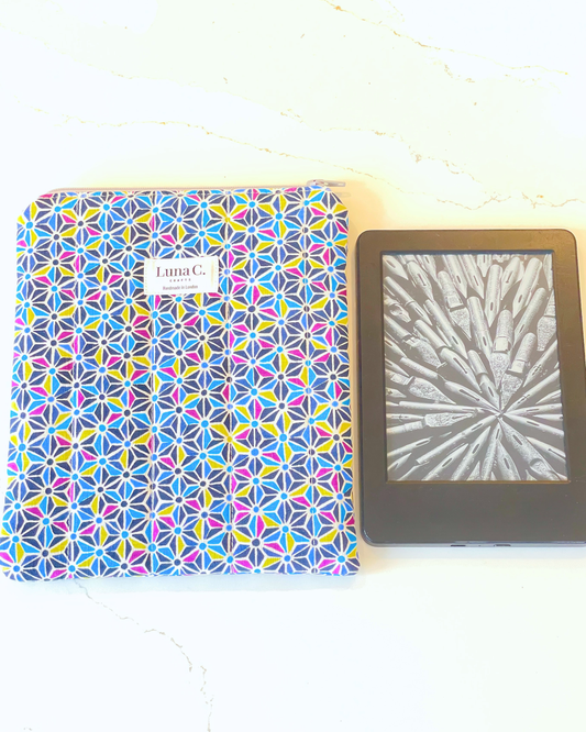 Blue and Purple Asanoha Light Blue Gingham Zippered  Kindle Sleeve