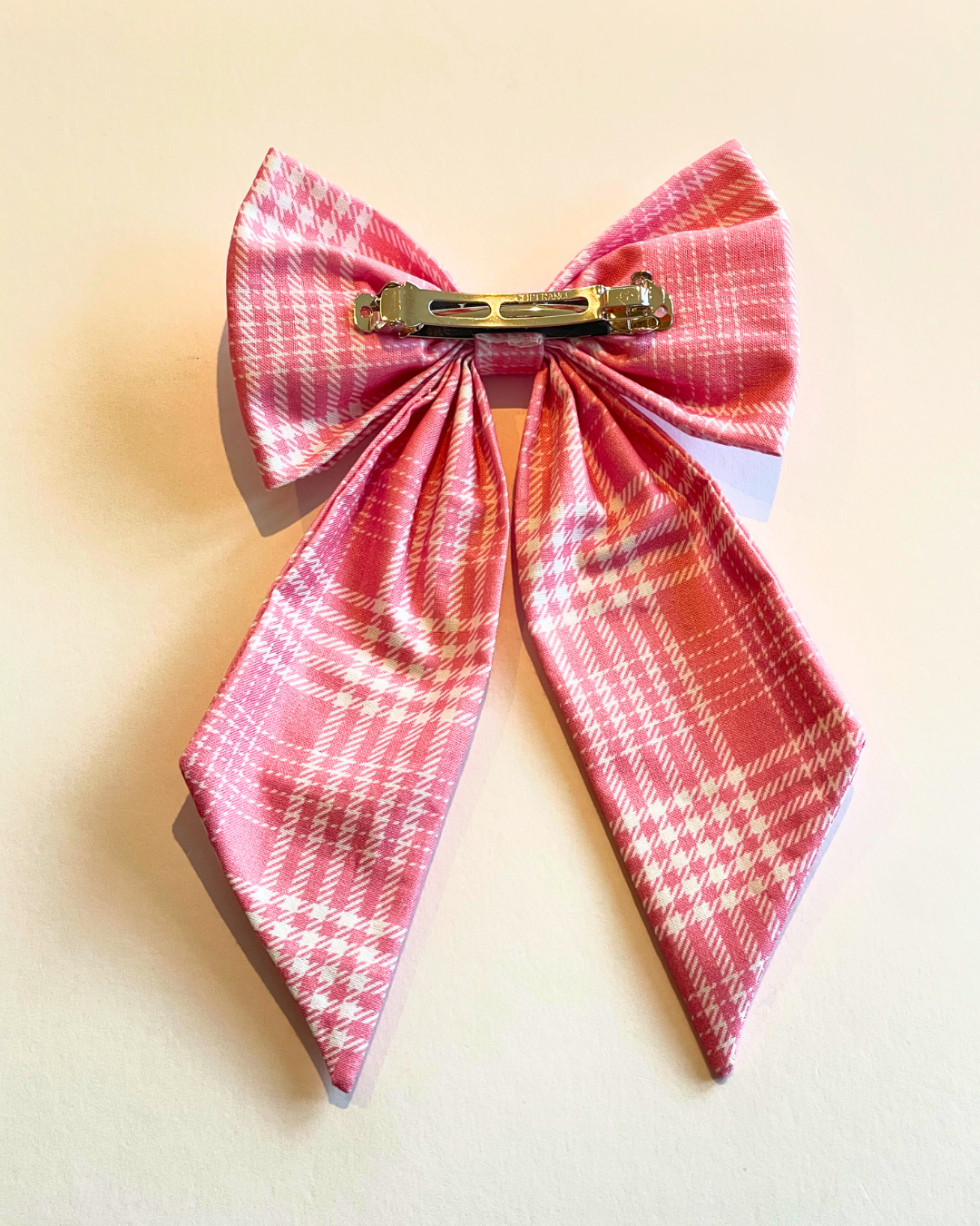 Pink Plaid Swallow's Tail Hair Bow Clip