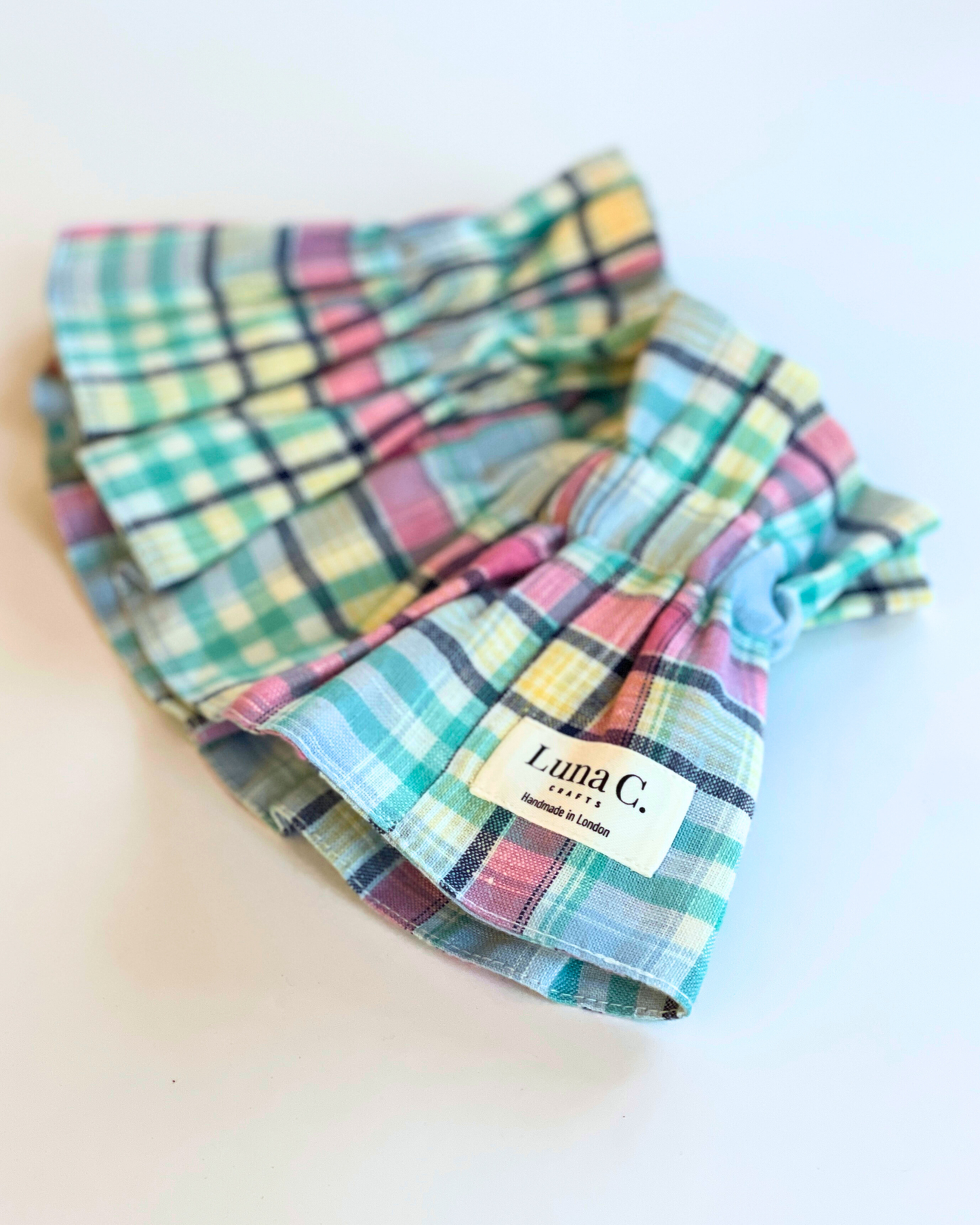 Handmade Pastel Plaid Stretch-fit Pop-on Collar - Pink, Blue & Yellow