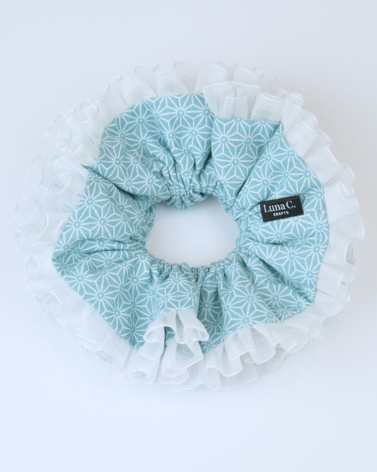FLOWER by Luna C. Bride-to-Be Edition Double-Layer Ruffles Light Teal Scrunchie