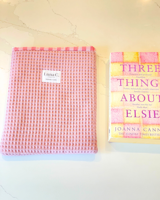 Pink Waffle Fabric Gingham Slip On Book Sleeve