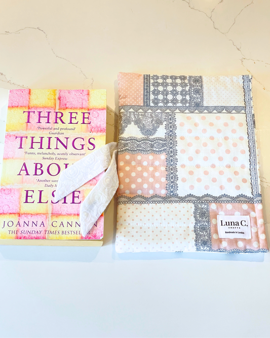 Pink and Grey Patchwork Pattern Ribbon Tied Book Sleeve