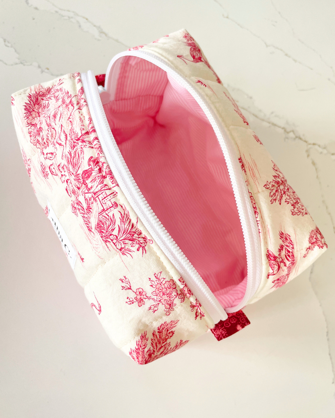 Makeup Bag in Toile de Jouy Red - Large Size