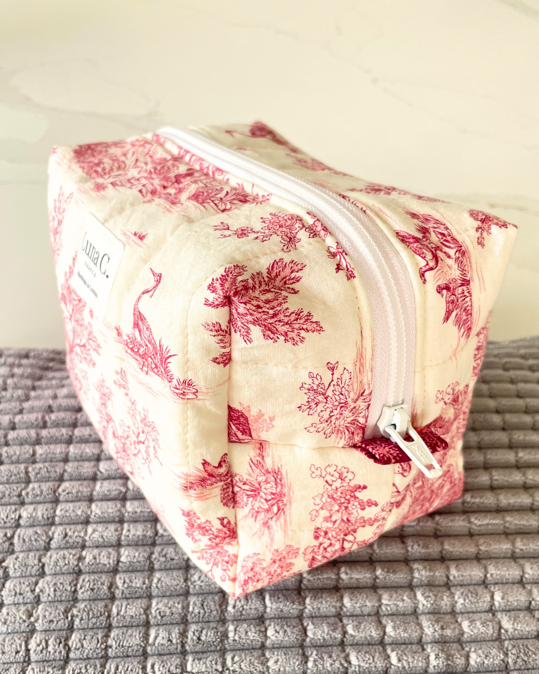 Makeup Bag in Toile de Jouy Red - Large Size