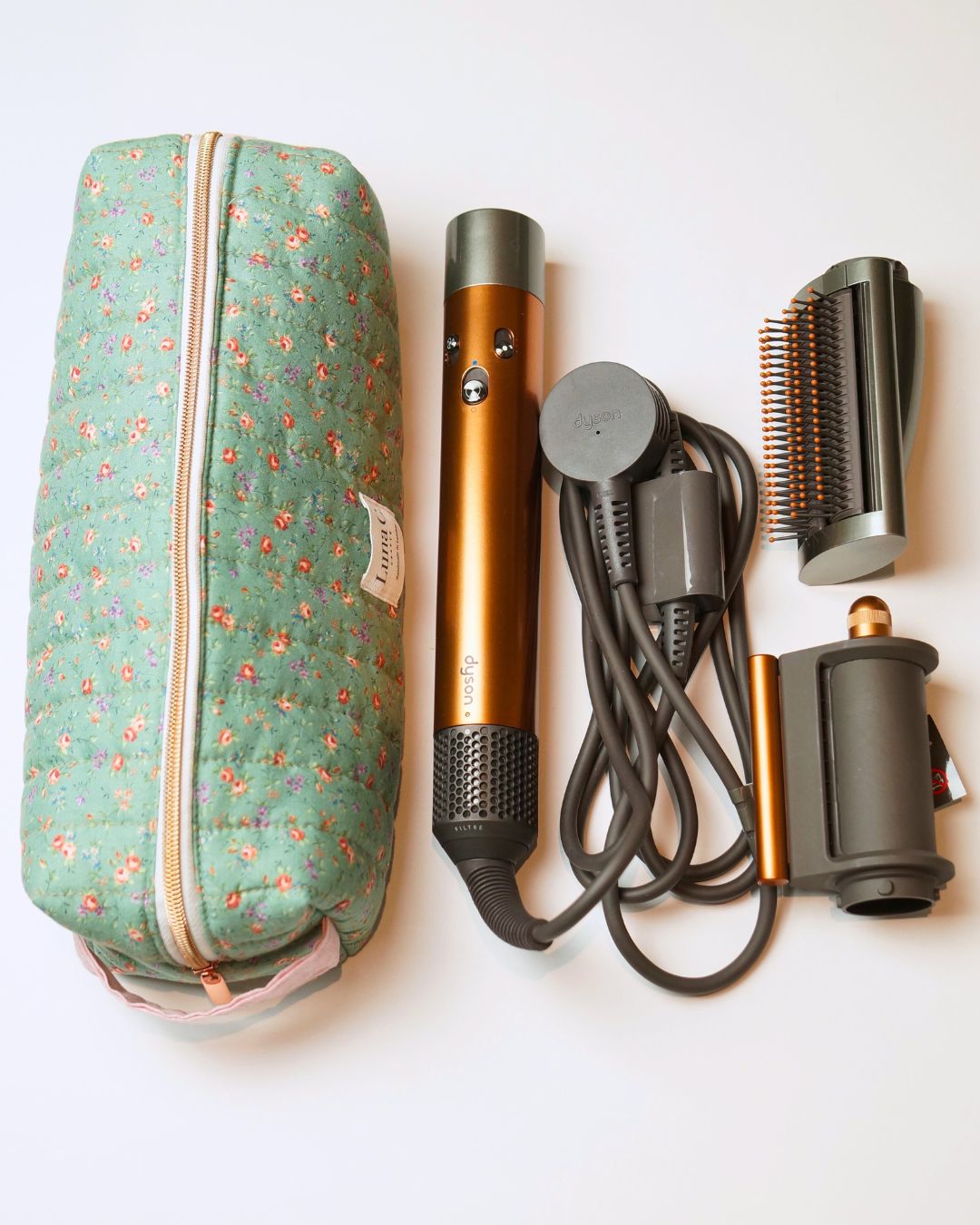 Light Sage Green Floral Pattern Hair Tool Travel Bag – Fits Dyson Airwrap