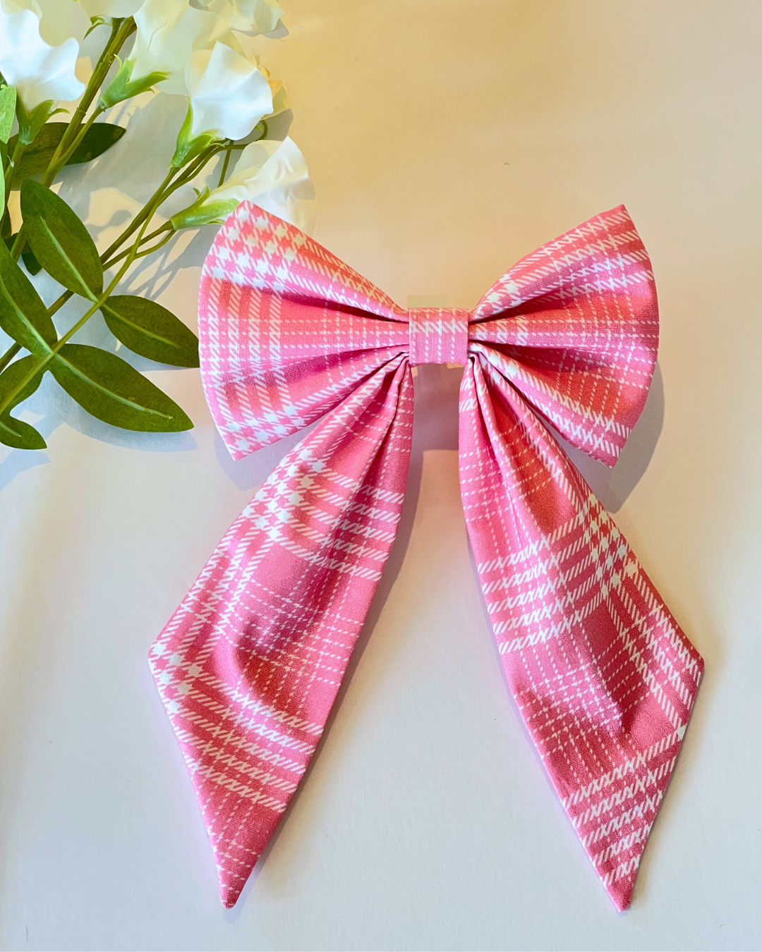 Pink Plaid Swallow's Tail Hair Bow Clip