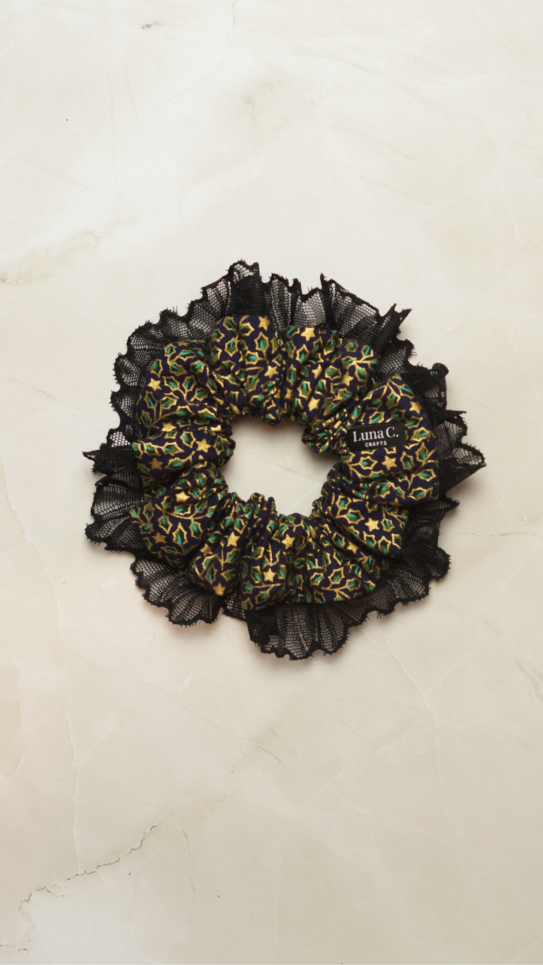 Green Christmas Print Scrunchie