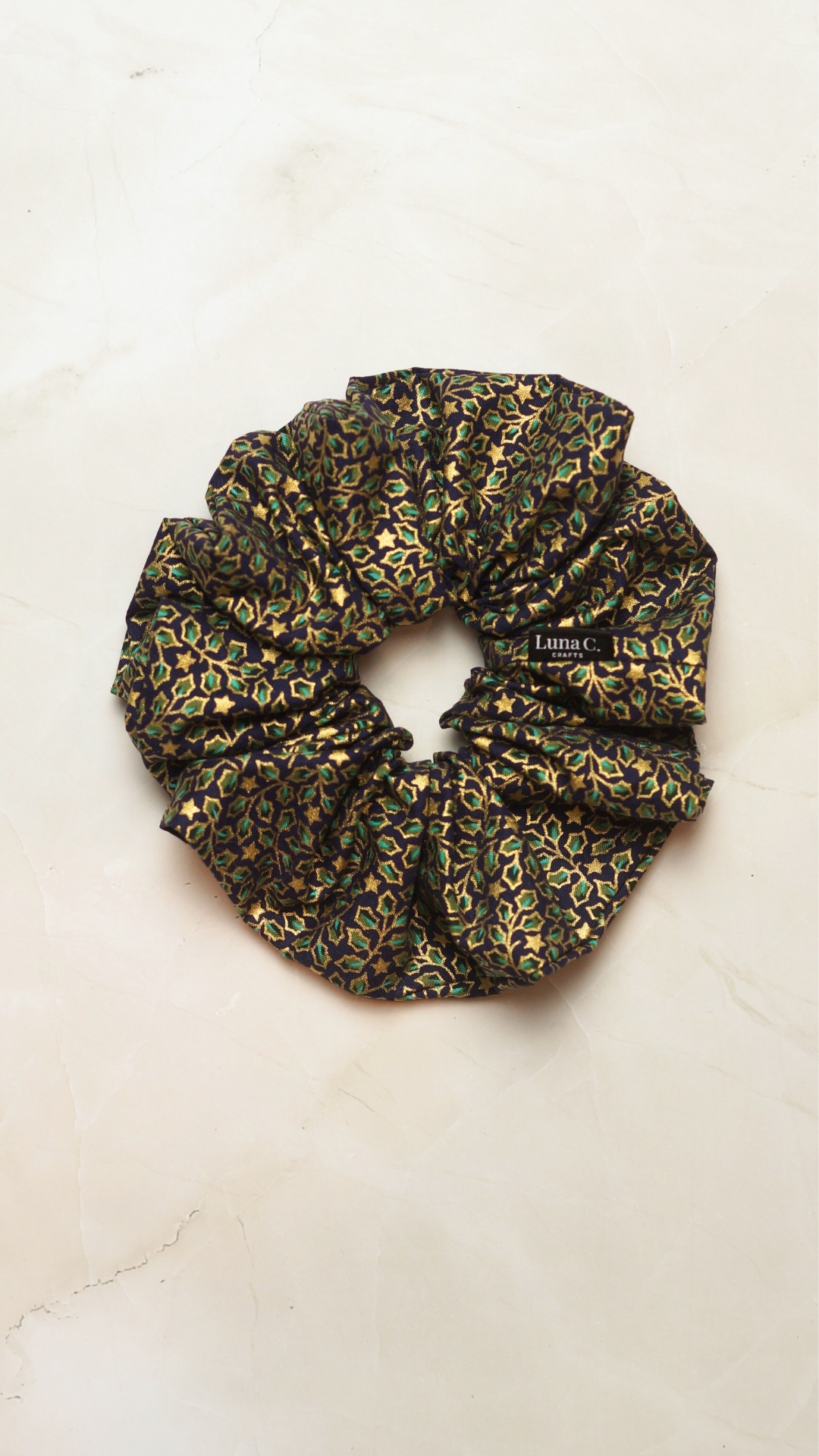 Green Christmas Print Scrunchie