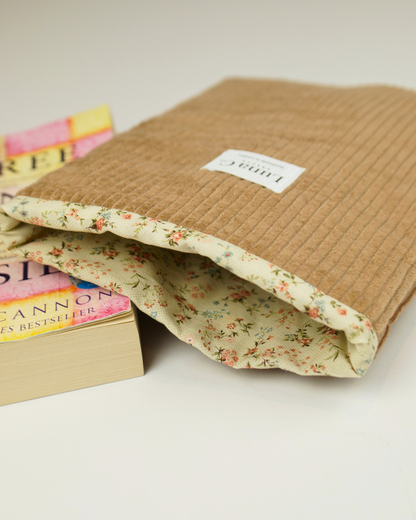 Beige Brown Corduroy Floral Cotton Lining Book Sleeve