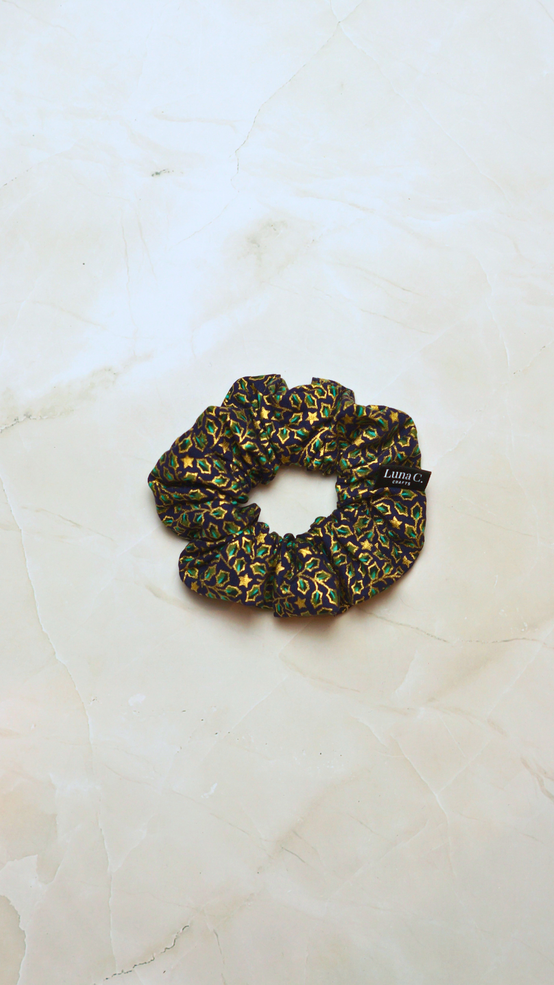 Green Christmas Print Scrunchie