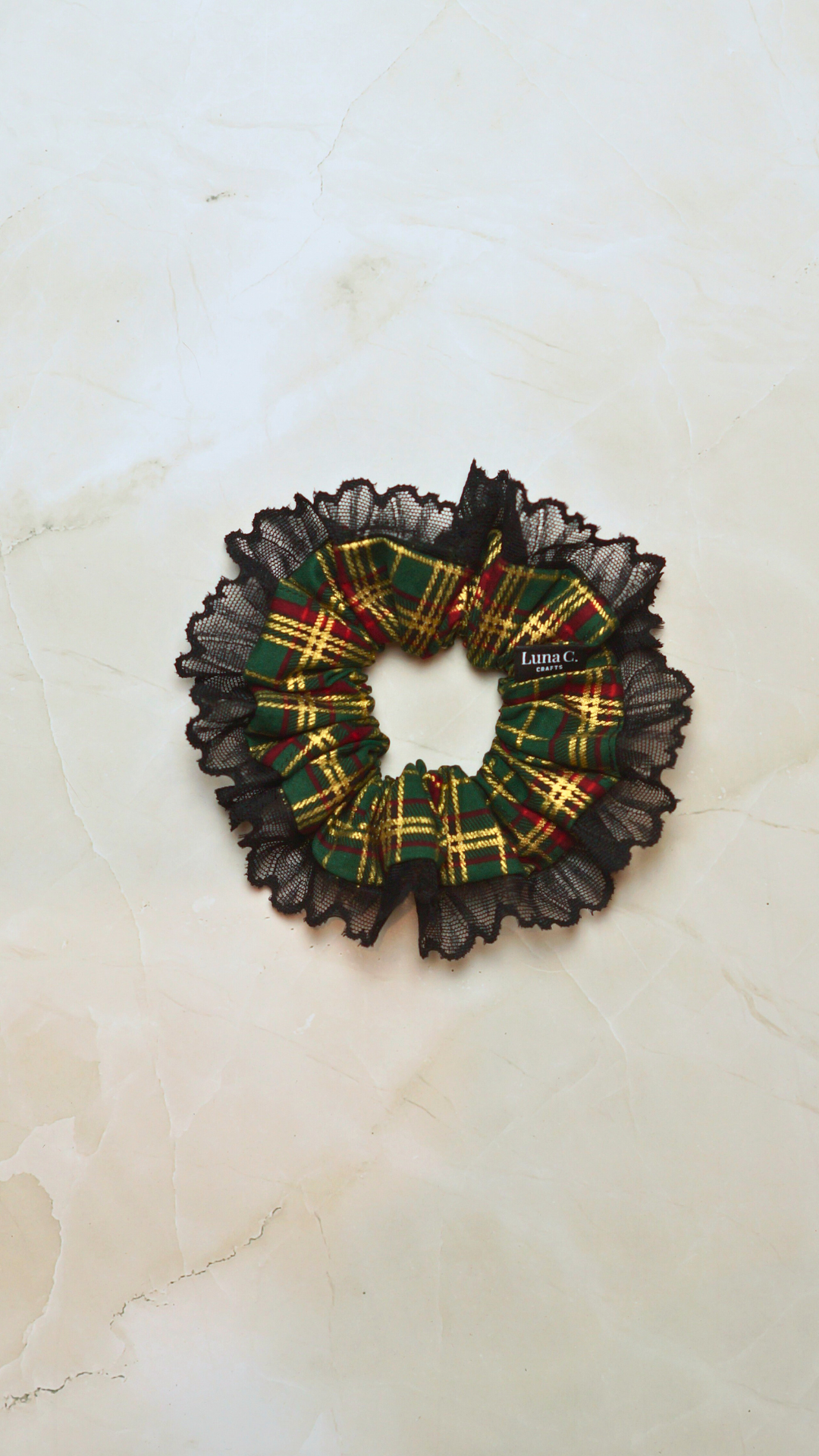 Green Plaid Scrunchie