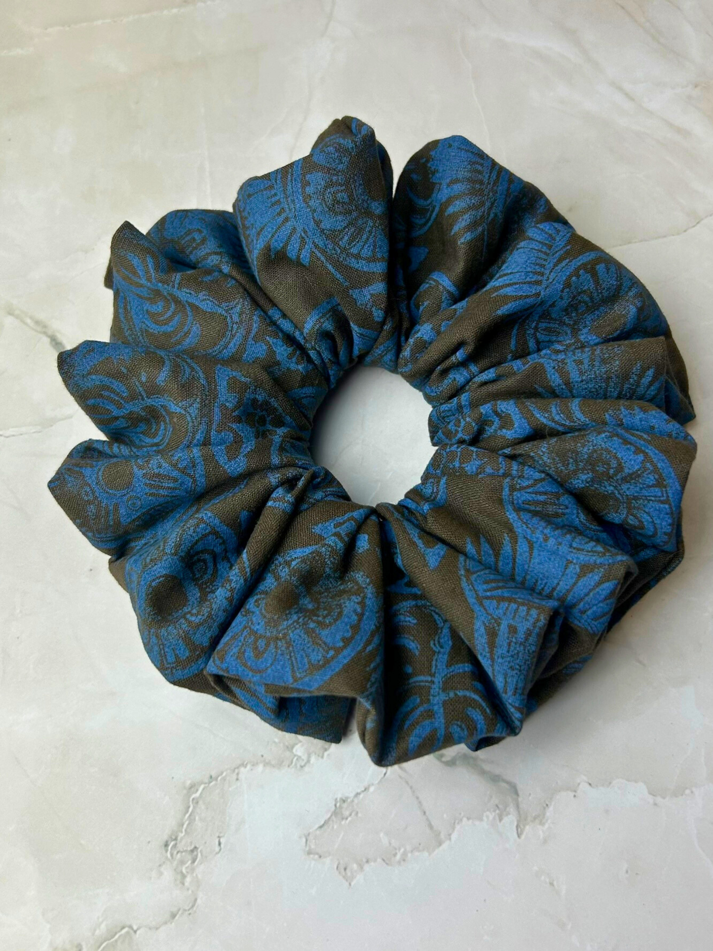 Blue and Brown Geometric Print Scrunchie