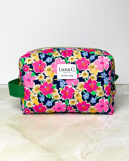 Blossom Pink Floral Quilted Makeup Bag - Large Size