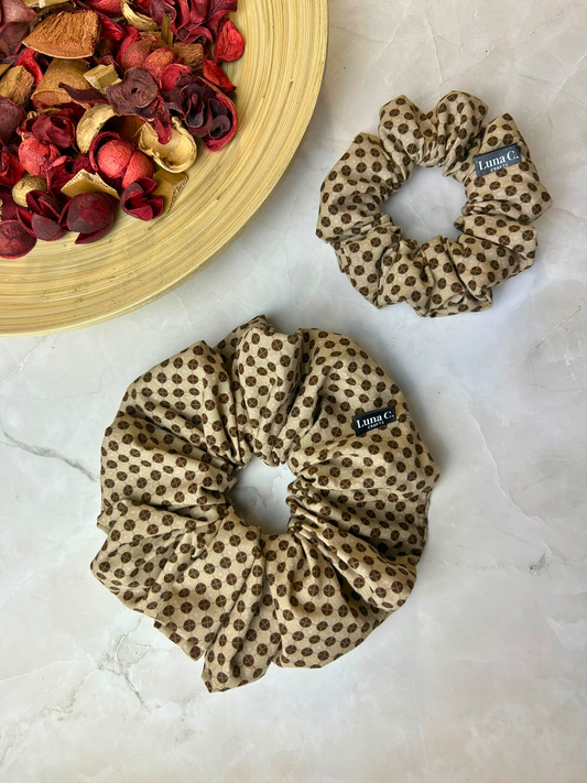 Beige and Brown Dot Scrunchie