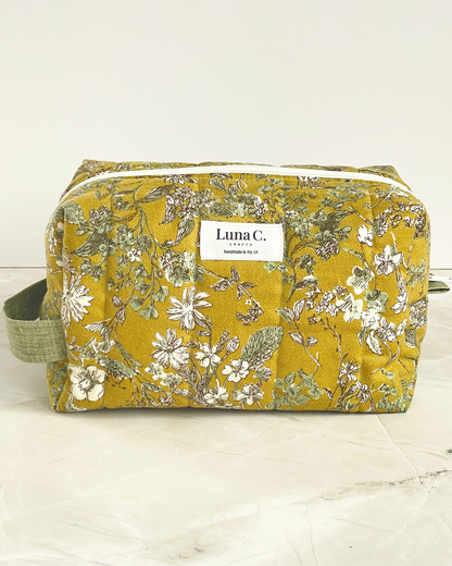 Mustard Yellow Wildflower Travel Makeup Bag - Premium Japanese Cotton