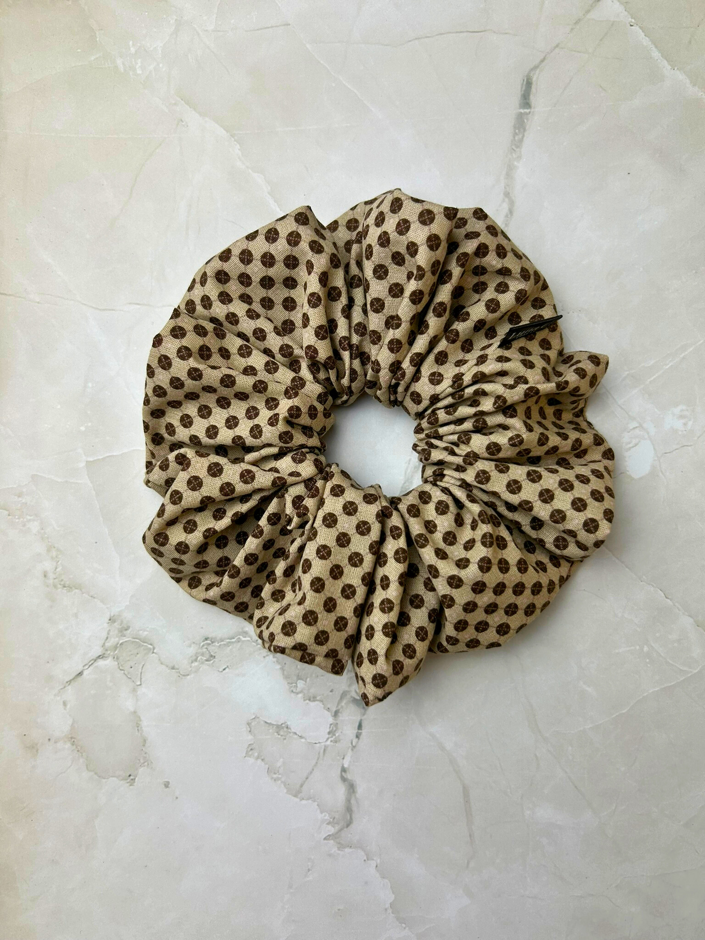 Beige and Brown Dot Scrunchie