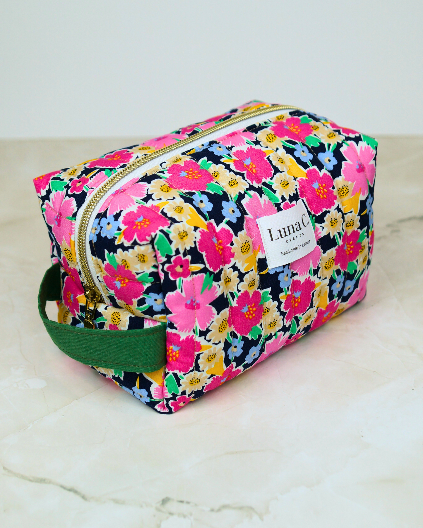 Blossom Pink Floral Quilted Makeup Bag - Large Size