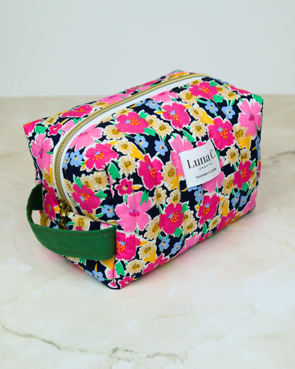 Blossom Pink Floral Quilted Makeup Bag - Large Size
